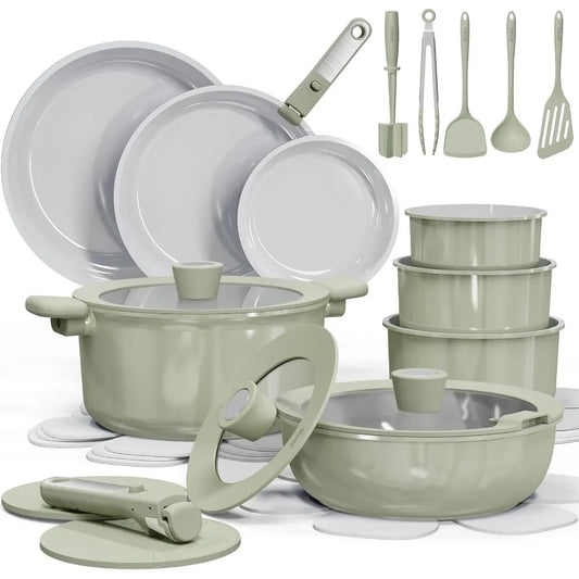 27pcs Ceramic Cookware Set Nonstick, Pots and Pans Set Non stick, Non Toxic Cookware, Dishwasher/Oven Safe, RV/Camping Cookware