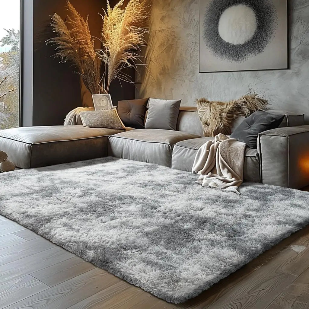 Ultra Soft Fluffy Shag Area Rug, 8x10 Tie-Dye Grey, Non-Slip Carpet for Bedroom Living Room Nursery Kids Girls Home Decor