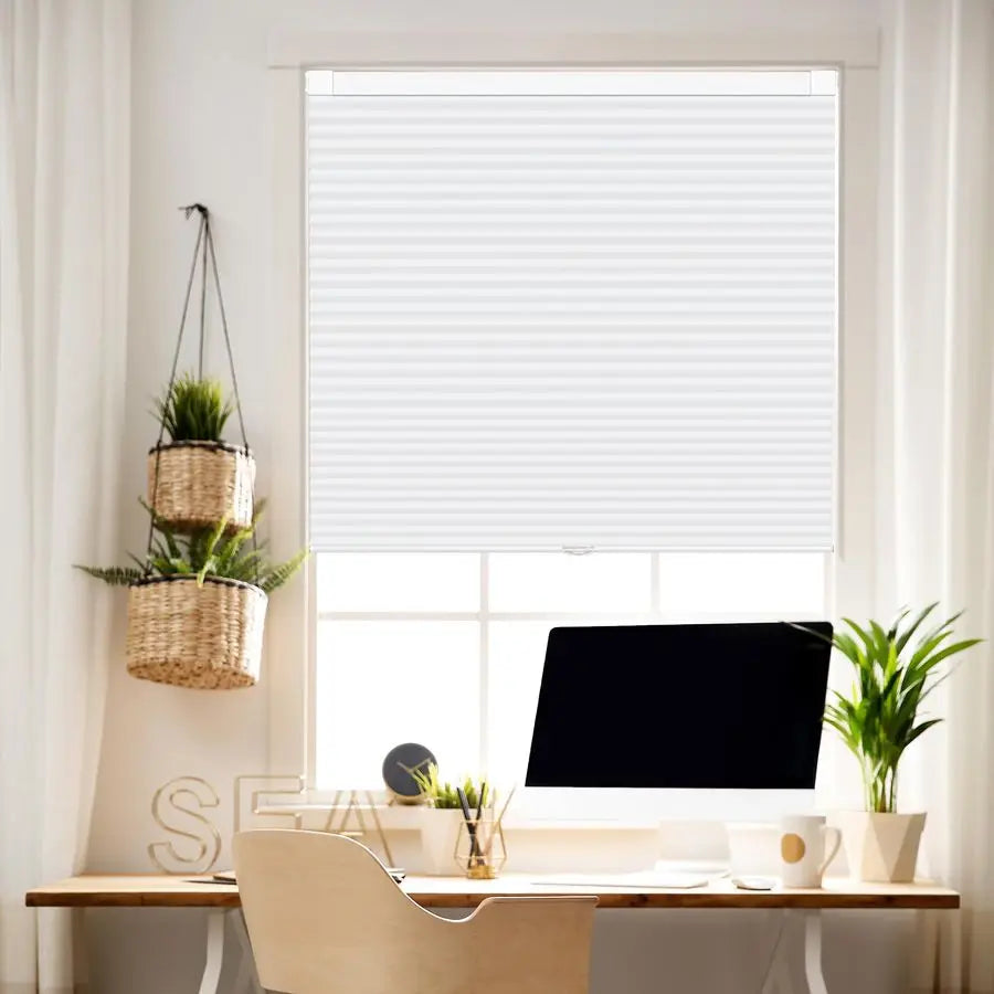 Cellular Shades, No Drill No Tools Light Filtering Honeycomb Shades, Pleated Blinds for Windows, Easy to Install, White 22 W x 4