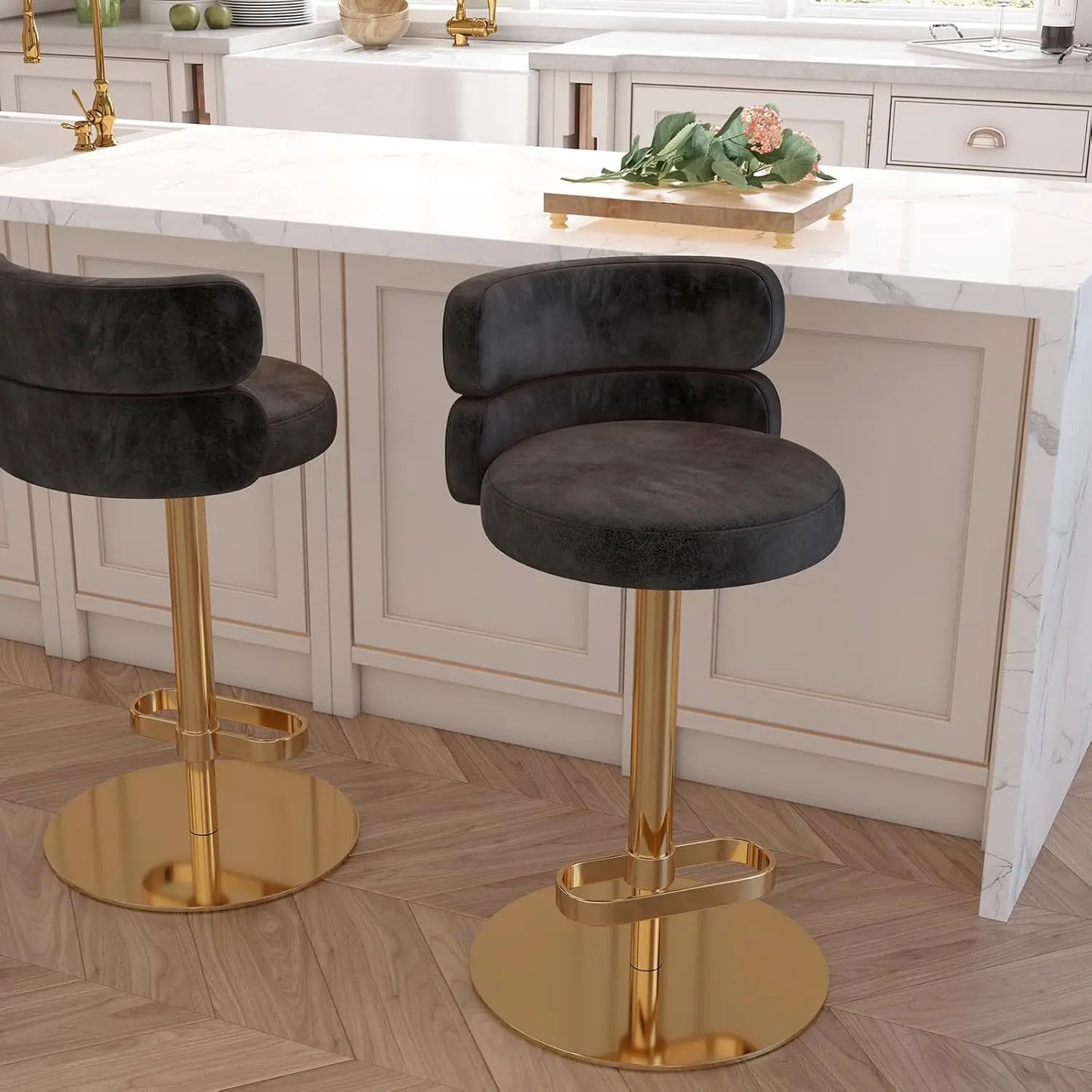 Modern  Single Velvet Upholstered Counter Stool with Gold Metal Leg and Foot Rest Premium Flannel Comfortable, Customized