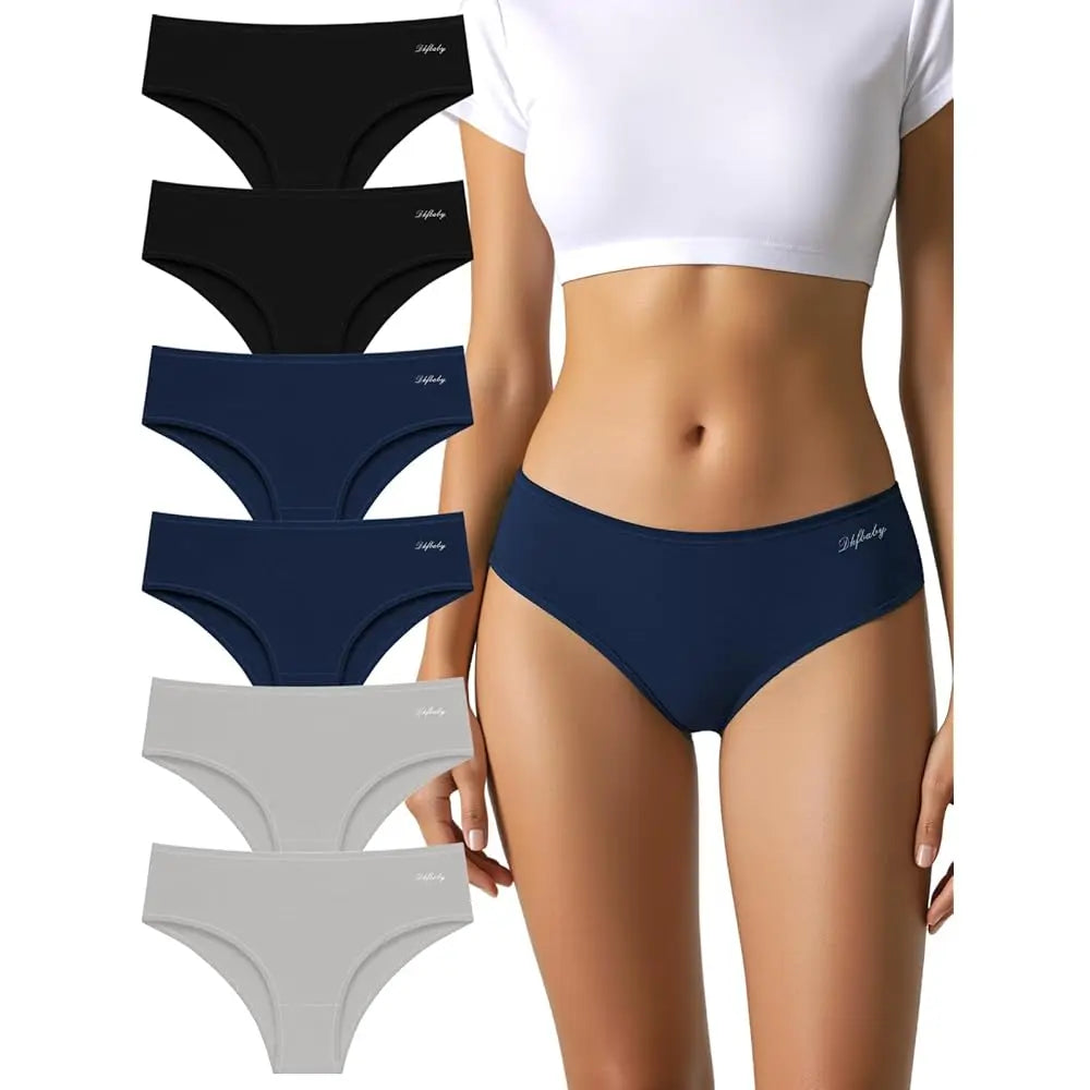 Womens Underwear Cotton Panties Soft Low Waist Hispter Breathable Stretch Ladies Bikini Underwear 6 Pack