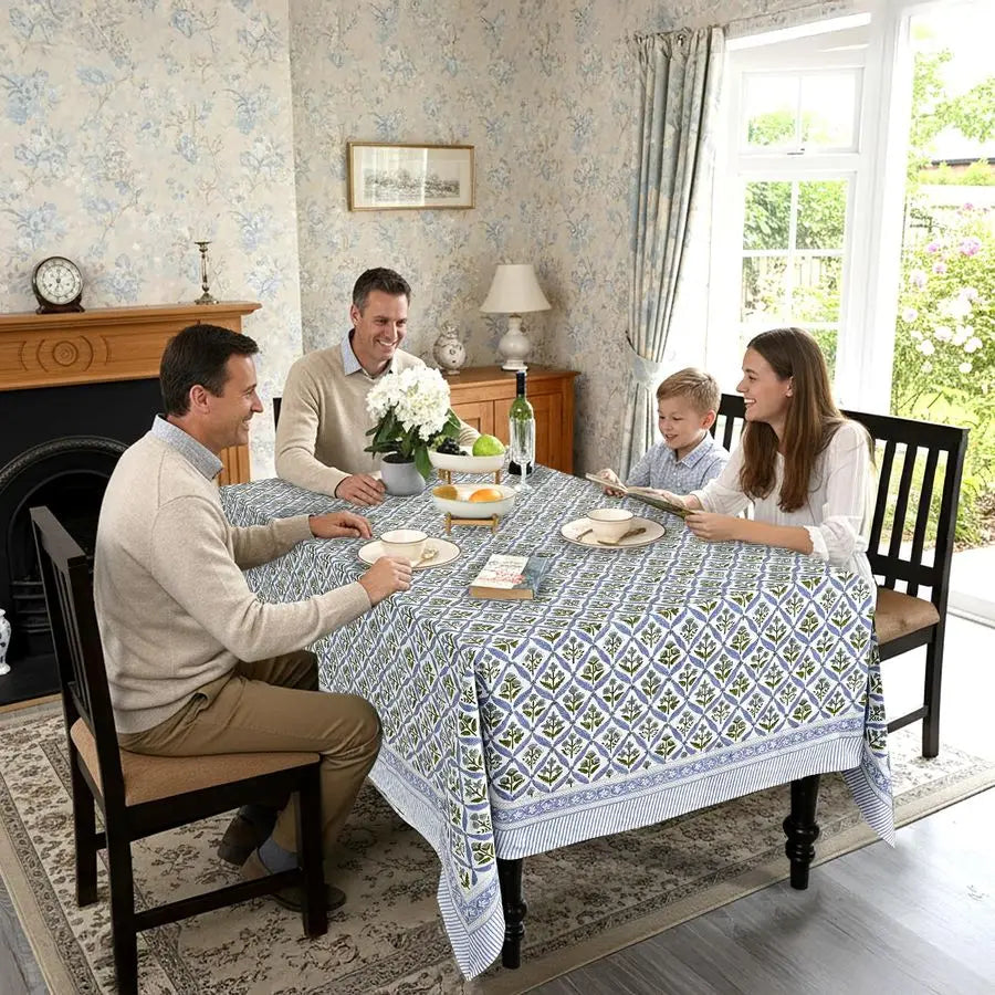 Steel Blue 60x60 Inches Square 100 Cotton Hand Block Print Tablecloth Washable Halloween Thanksgiving Christmas Parties Wedding