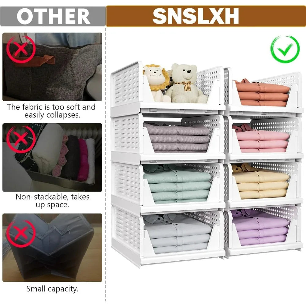 SNSLXH 5 Pack Stackable Closet Storage Basket Multifunctional & Foldable Closet Organizer for Bathroom Kitchen Laundry Room