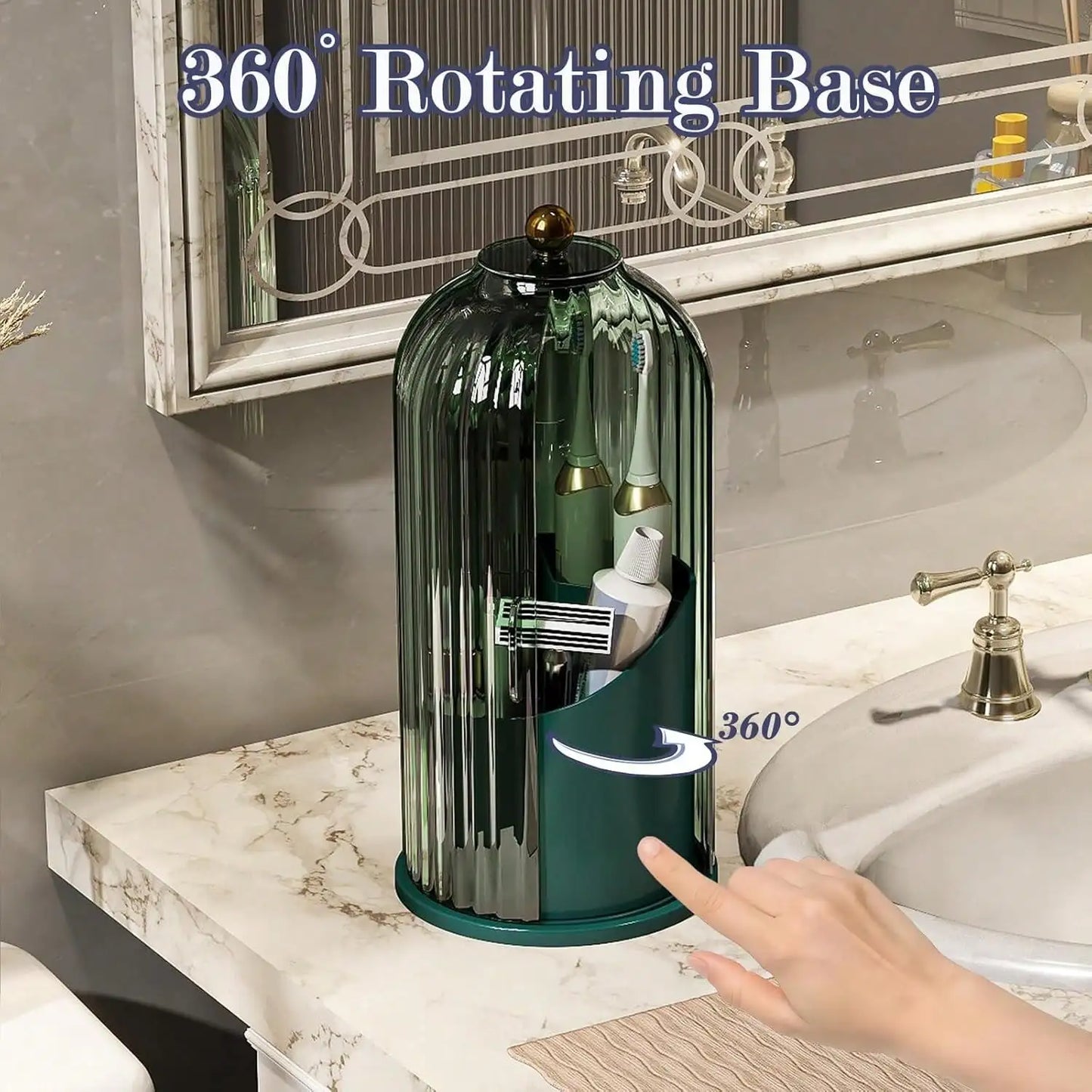 Dustproof Toothbrush Holders with Cover, Rotating Electric Toothbrush and Toothpaste Holder for Bathroom Countertop