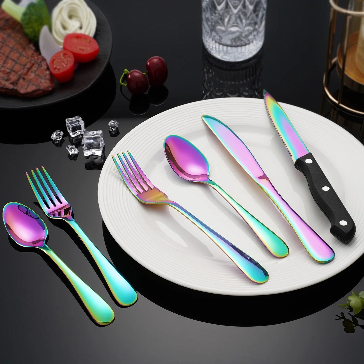KOOMADE 24 pcs rainbow  Silverware Set Service For 4 Stainl Steel Flatware Serving Set Cutlery Set Knife Fork And Spoon