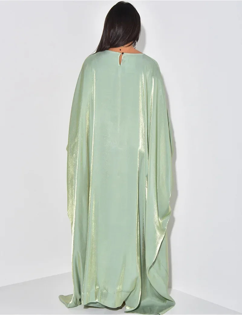 BWQ Women Loose O-neck Full Batwing Sleeve Long Maxi Dress Summer Satin Vintage Africa Streetwear Vestido Evening Dresses