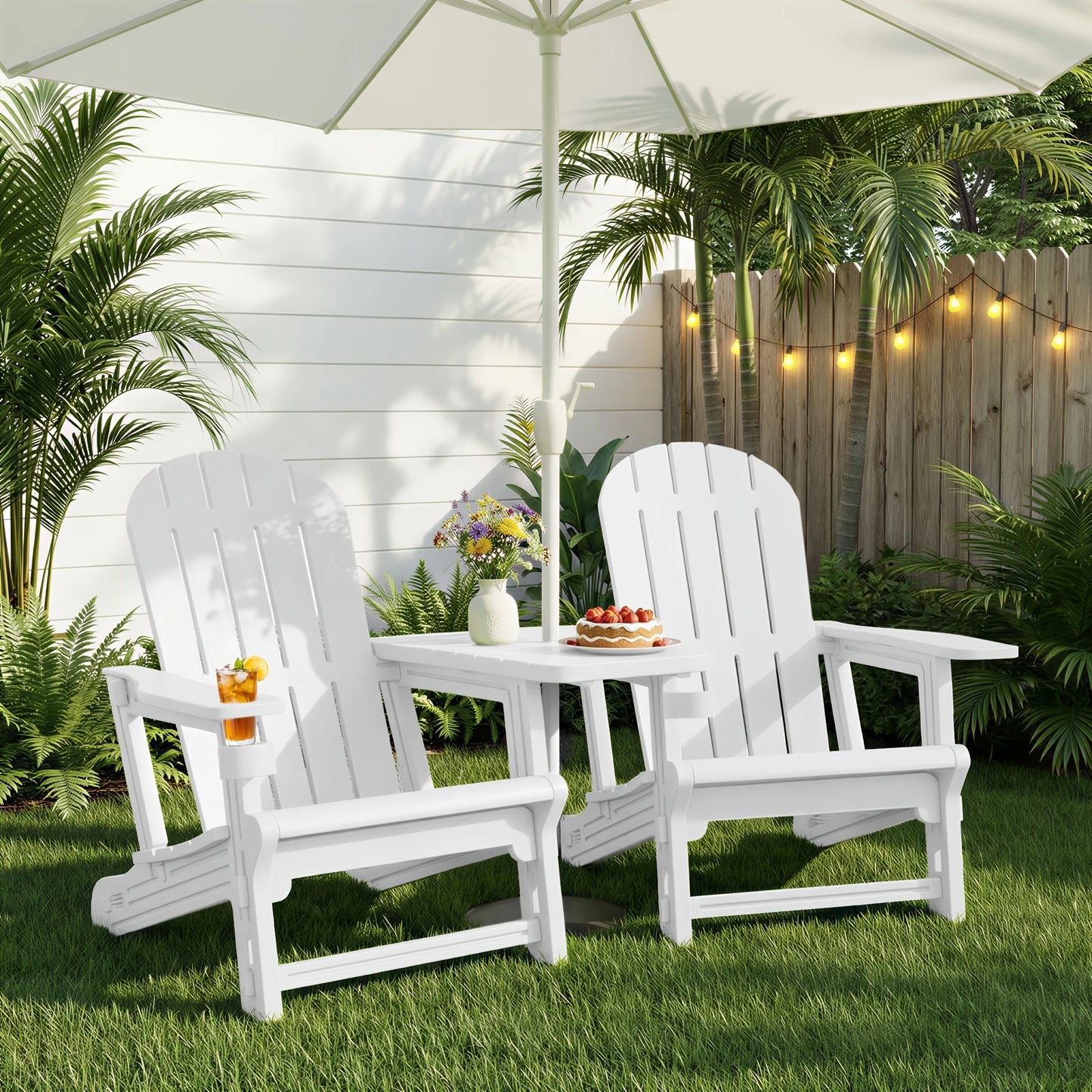 Outdoor Chair Set of 2 All-Weather Patio Furniture Table and Footrest Wood  Holder for Patio Poolside Garden