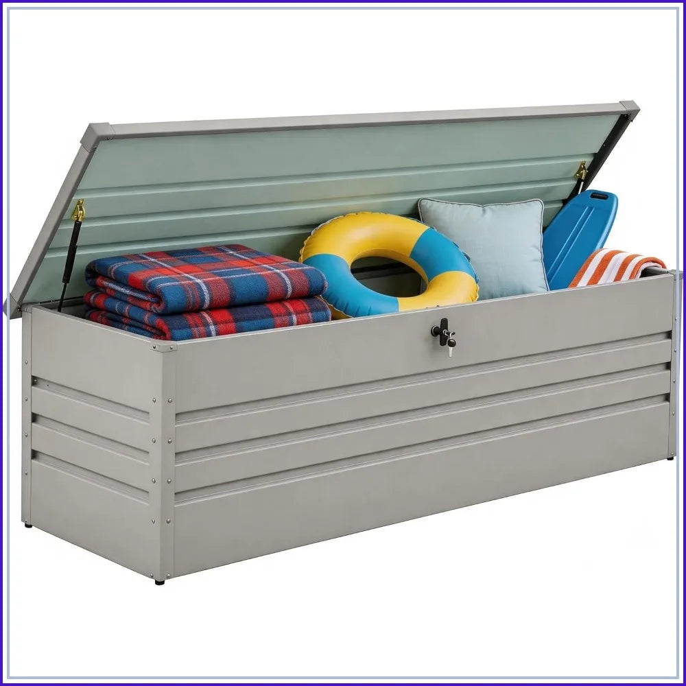 260Gal Waterproof Outdoor Storage Box, Large Metal Deck Box for Patio Cushions, Garden Tools, Pool Supplies, Gray