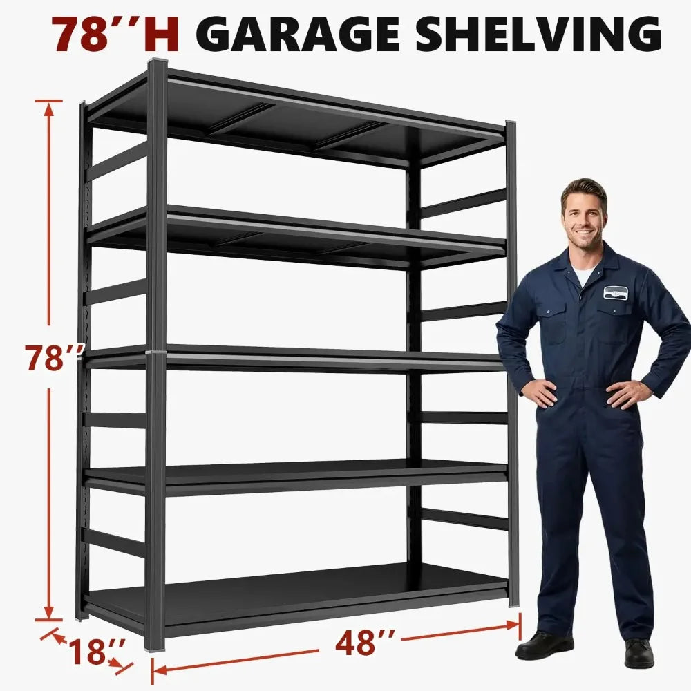 48" W Garage Shelving Heavy Duty Metal Shelves 5 Tier Adjustable Shelf Unit 3000 lbs Capacity Storage Stand, Customized