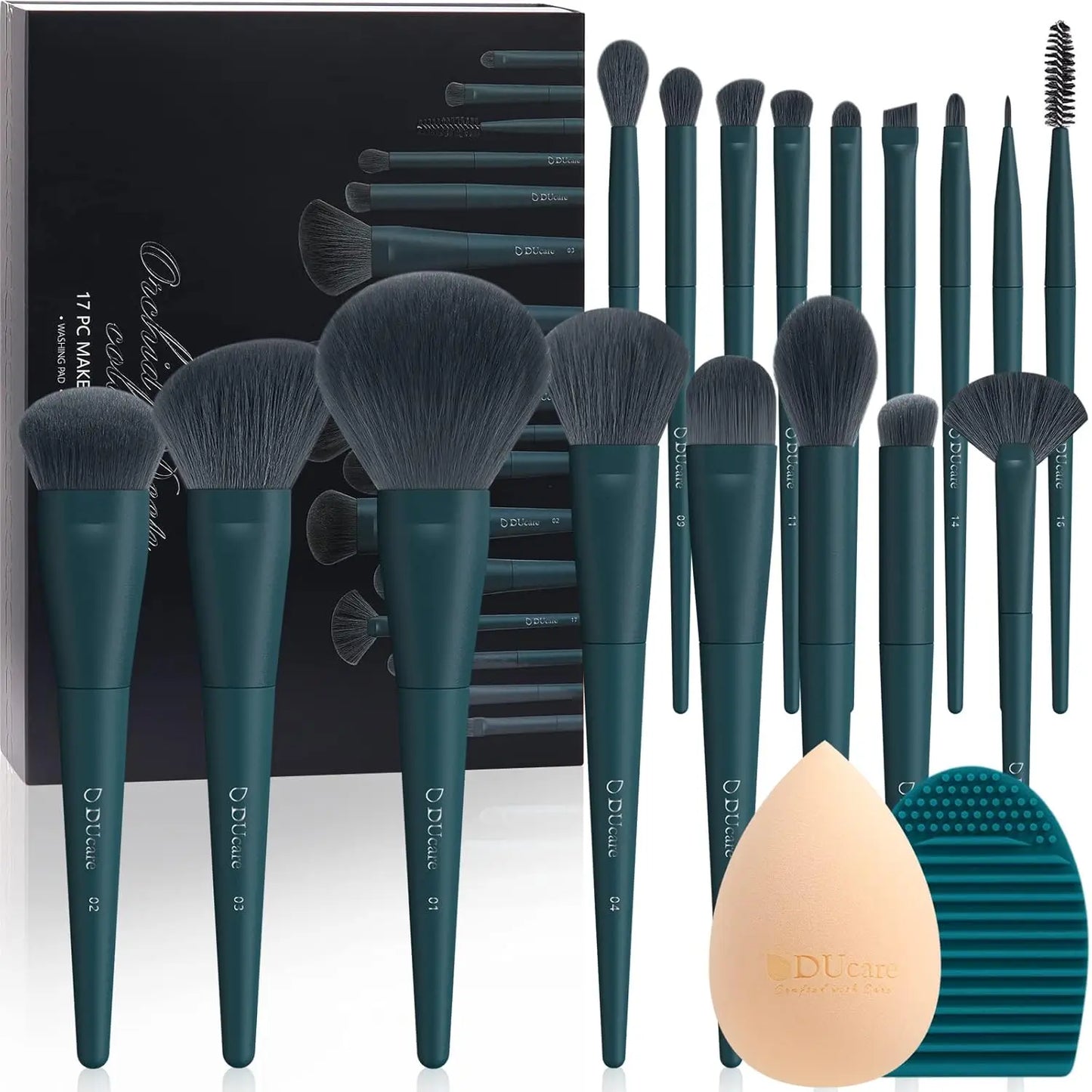 19-Piece Professional Makeup Brush Set with Cleaning Mat and Sponge for Face, Eyes, and Liquid Application
