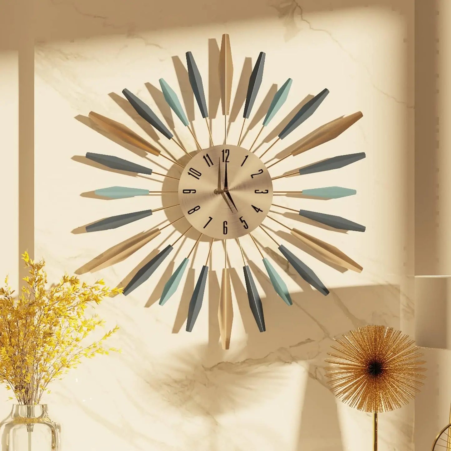 Large Wall Clock Metal Decorative, Mid Century Silent Non-Ticking Big Clocks, Modern Home Decorations for Living Room,Bedroom,Di