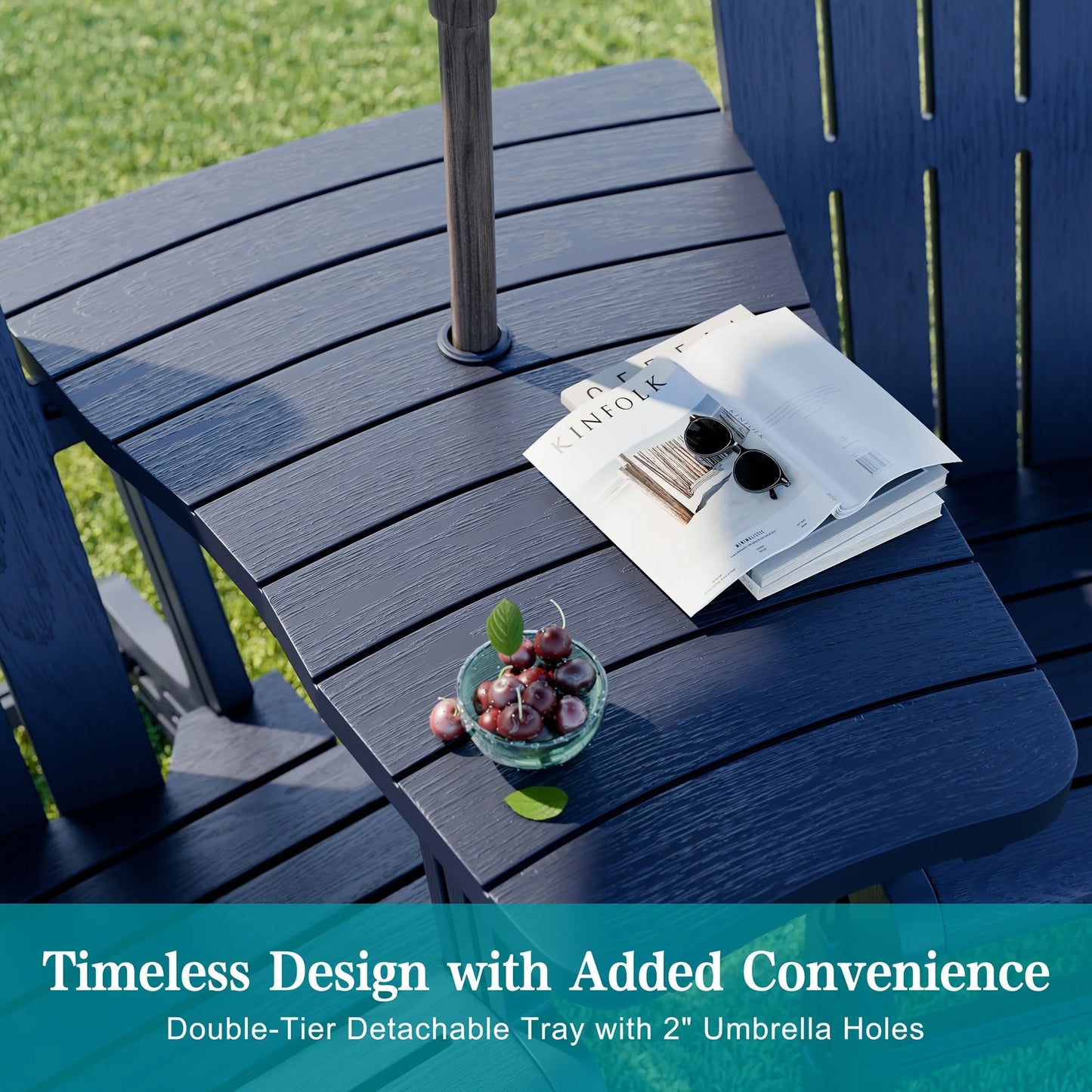 Outdoor Chair Set of 2 All-Weather Patio Furniture Table and Footrest Wood  Holder for Patio Poolside Garden