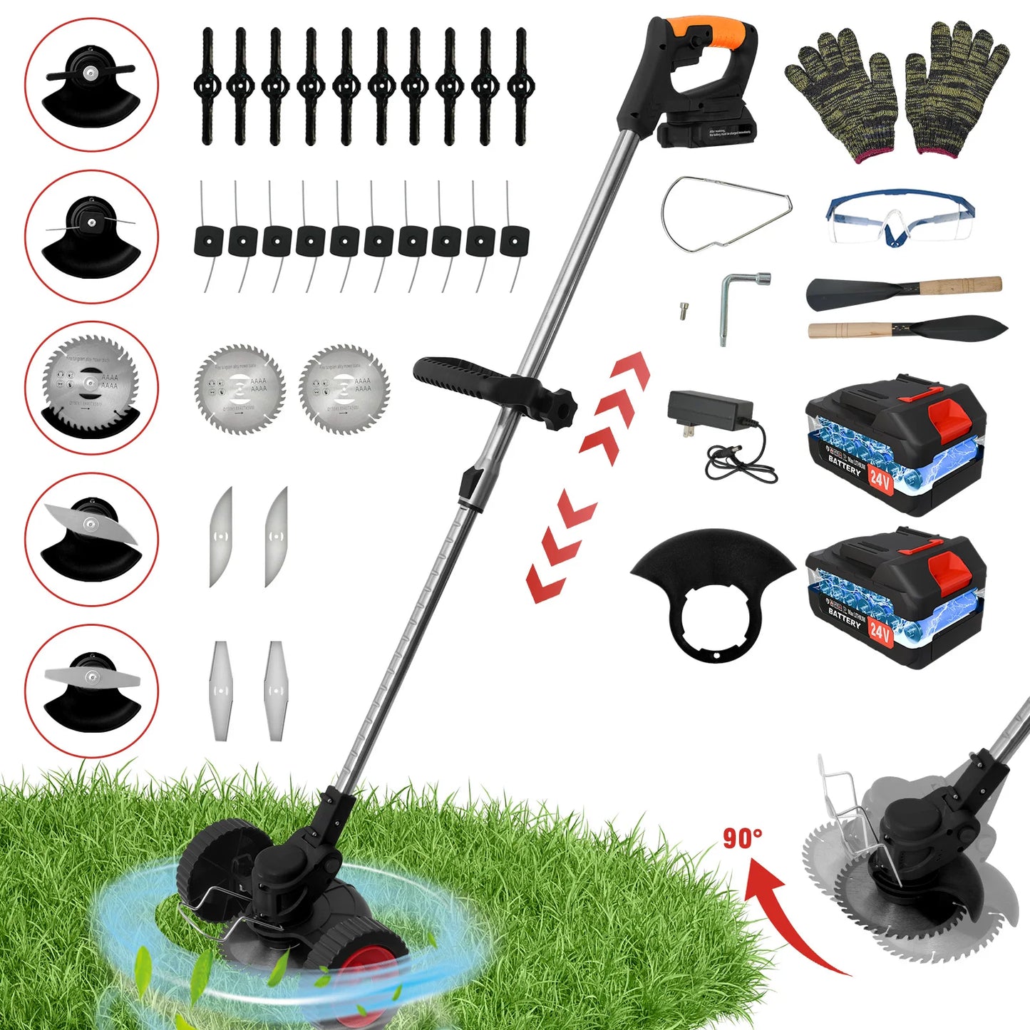 21V Electric Lawn Mower Cordless Grass Trimmer Garden Strimmers 3-in-1 Fodable 2x2.0Ah Batteries Power Tool for Lawn Garden Yard