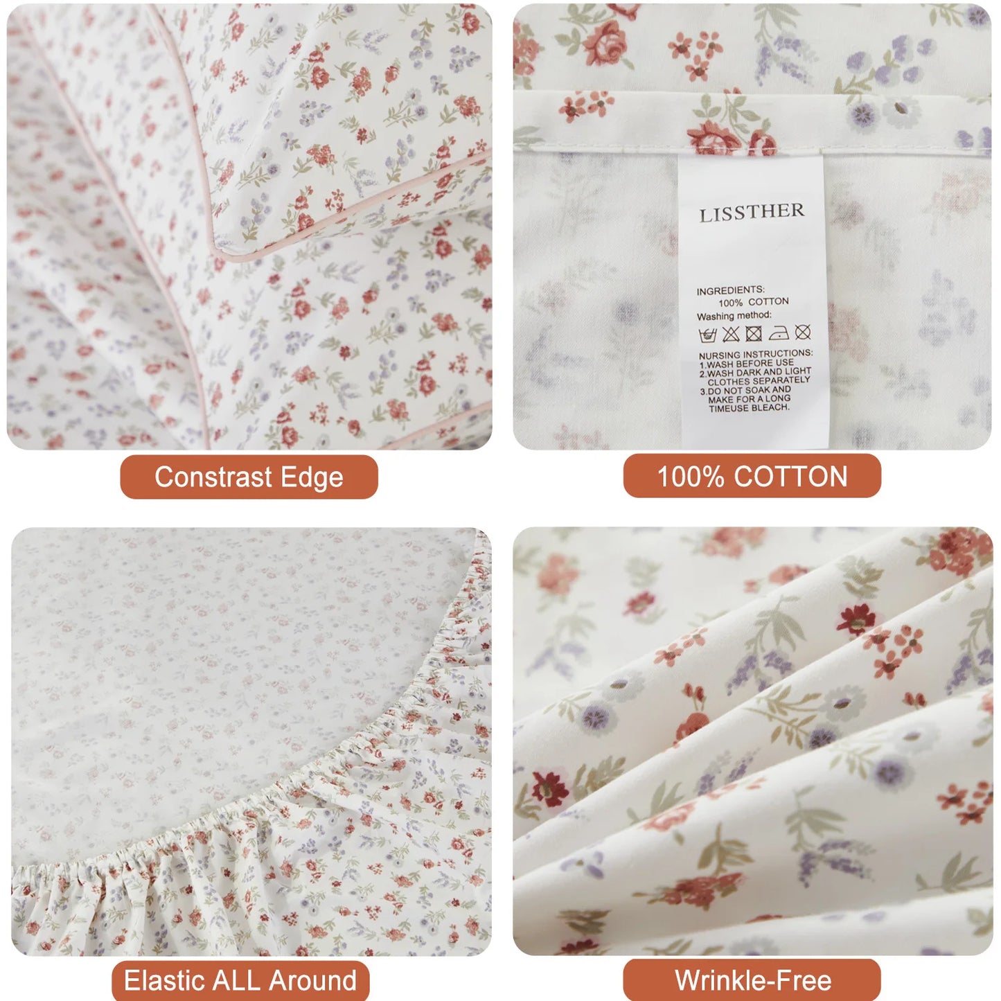 4pcs 600TC 100% Egyptian Cotton Fitted Sheet Set (Without Core)，Luxury Flower-Themed, Soft Breathable And Skin-friendly