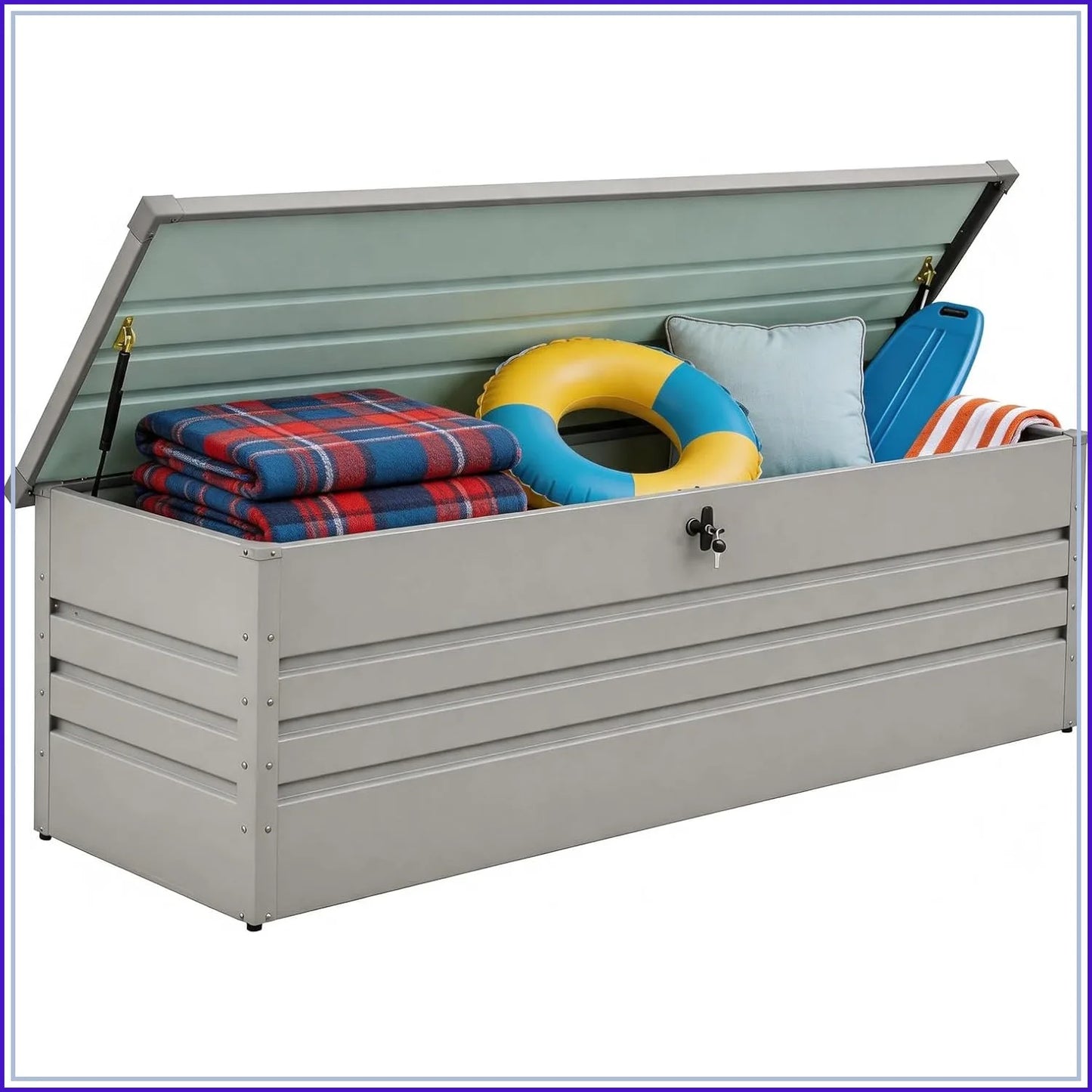 260Gal Waterproof Outdoor Storage Box, Large Metal Deck Box for Patio Cushions, Garden Tools, Pool Supplies, Gray
