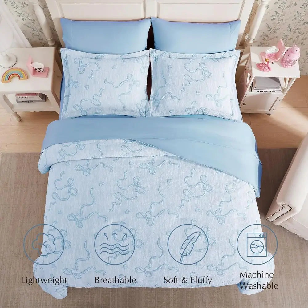 7-Piece Bowknot Bedding Set for Girls - Queen Size with Sheets, Pillowcases & Shams, All Season Comforter