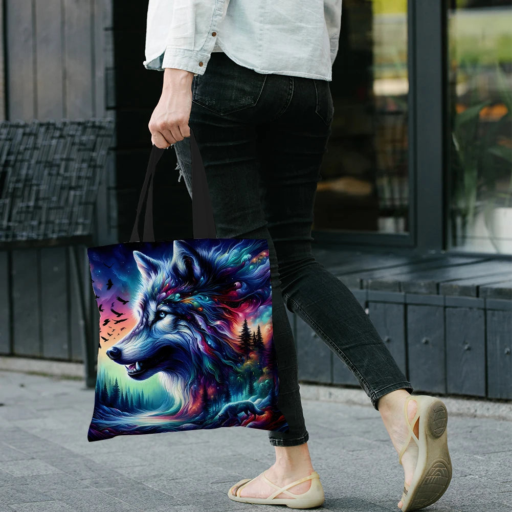4pcs Wolf Large Capacity Linen Tote Bag