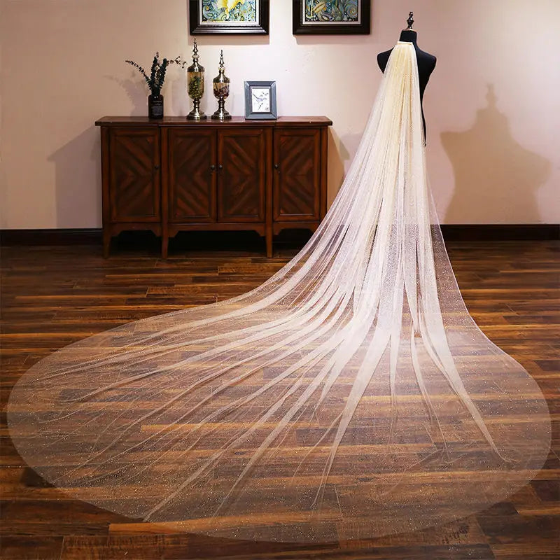 Sparkle Wedding Veil Off White Bling Bridal Veils Long 3M One Layer Bride Veil Luxury Cathedral Veil