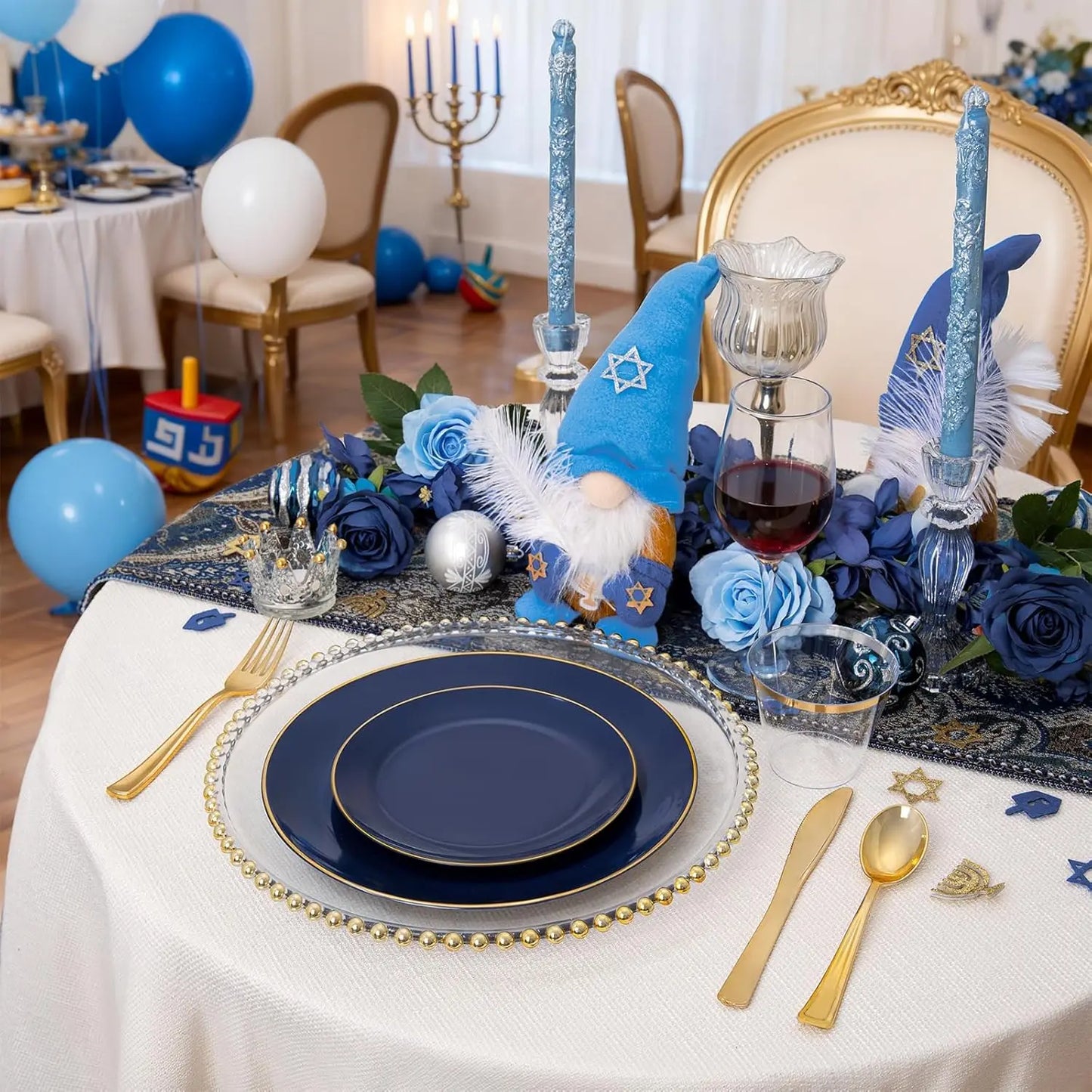 Navy Blue Disposable Plates Set for 50 Guests - Heavy Duty Plastic Dinnerware with Gold Rim for Party/Wedding/Birthday