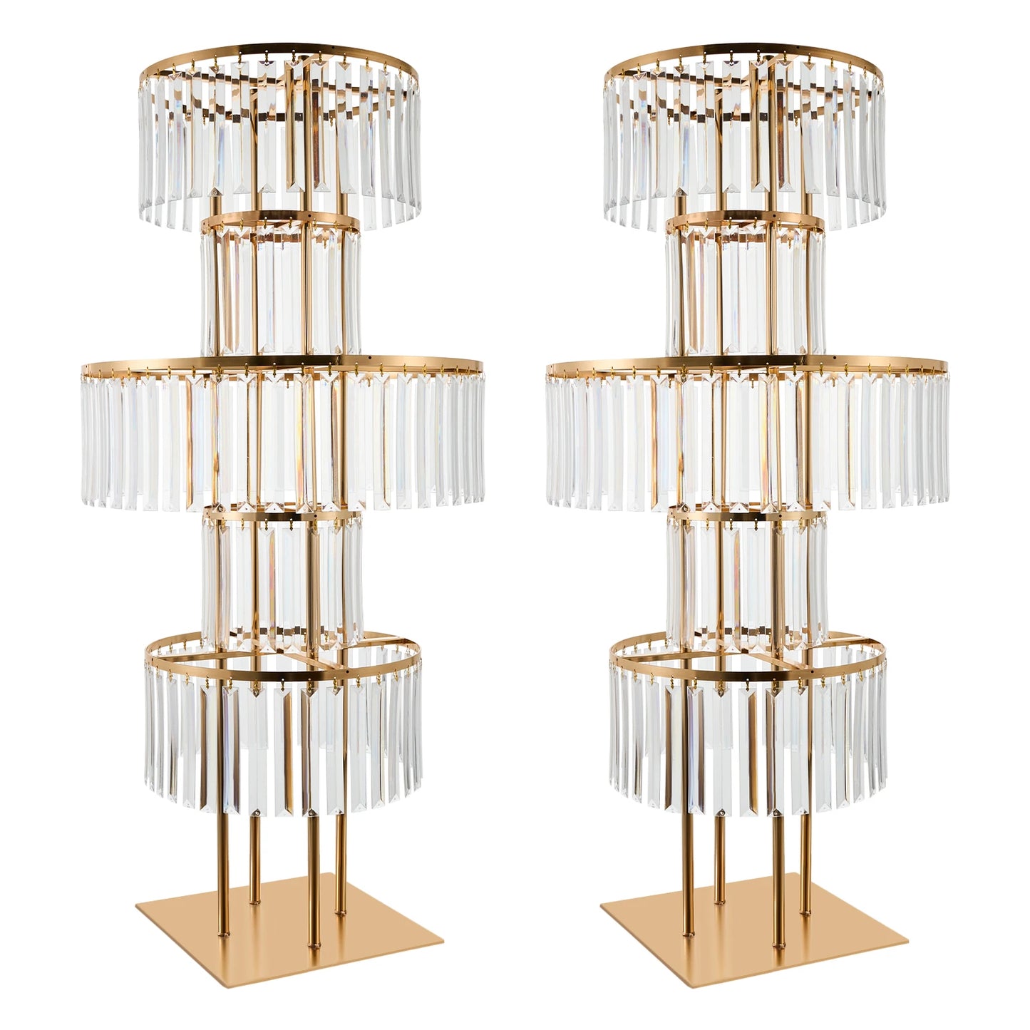 2PCS 5-tier Crystal Flower Stand Wedding Centerpieces Crystal Vases Premium Display Shelf for Party Table Decor Gold/Silver