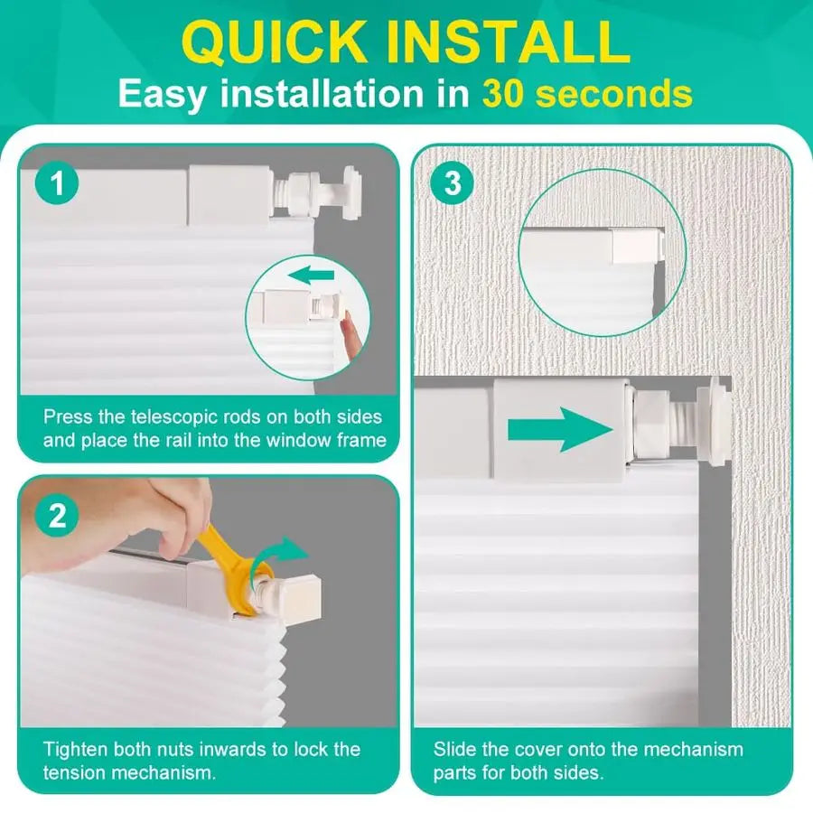 Cellular Shades, No Drill No Tools Light Filtering Honeycomb Shades, Pleated Blinds for Windows, Easy to Install, White 22 W x 4