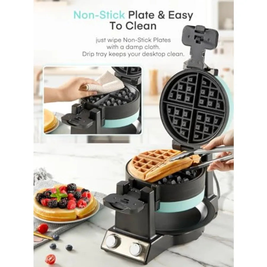 2-in-1 Omelette MakerWaffle Maker 1400W Mint Green Nonstick Pans Adjustable Browning Control 180 Flip Home Kitchen Appliance fo