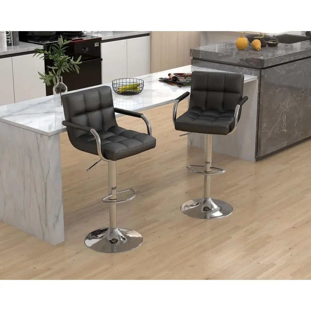 Set of 4 Adjustable Swivel Bar Stools, Square Counter Height Chairs with Arms, Large Base for Kitchen Island (Black)