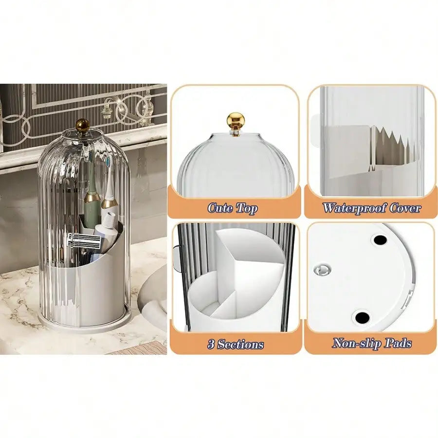 Dustproof Toothbrush Holders with Cover, Rotating Electric Toothbrush and Toothpaste Holder for Bathroom Countertop