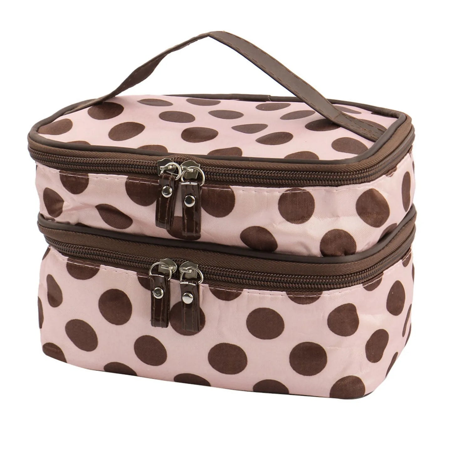 Women'S Travel Cosmetic Makeup Bag Organizer Double Layer Dot Pattern Toiletry Bag Case Pouch With Mirror For Woman