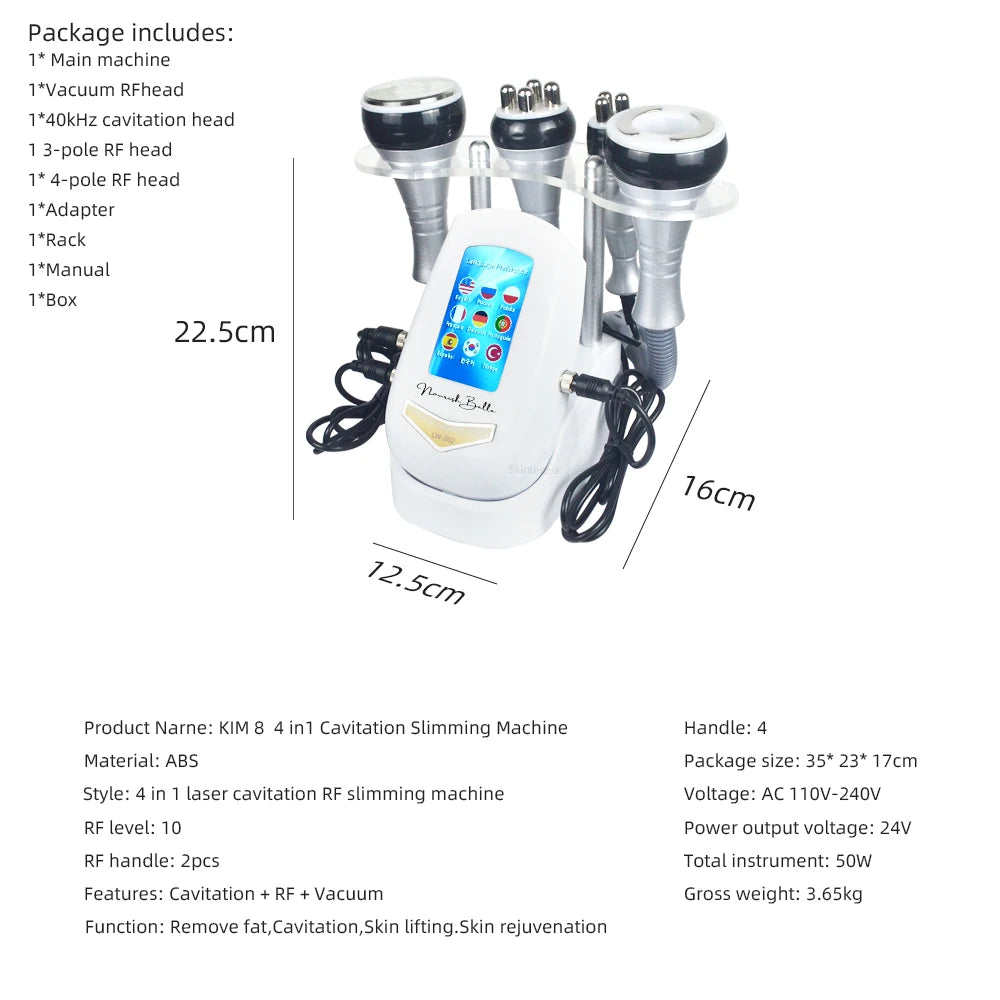 4 In 1 40K Ultrasonic Cavitation Machine Body Slimming Weight Loss Facial Skin Tightening And Lifting