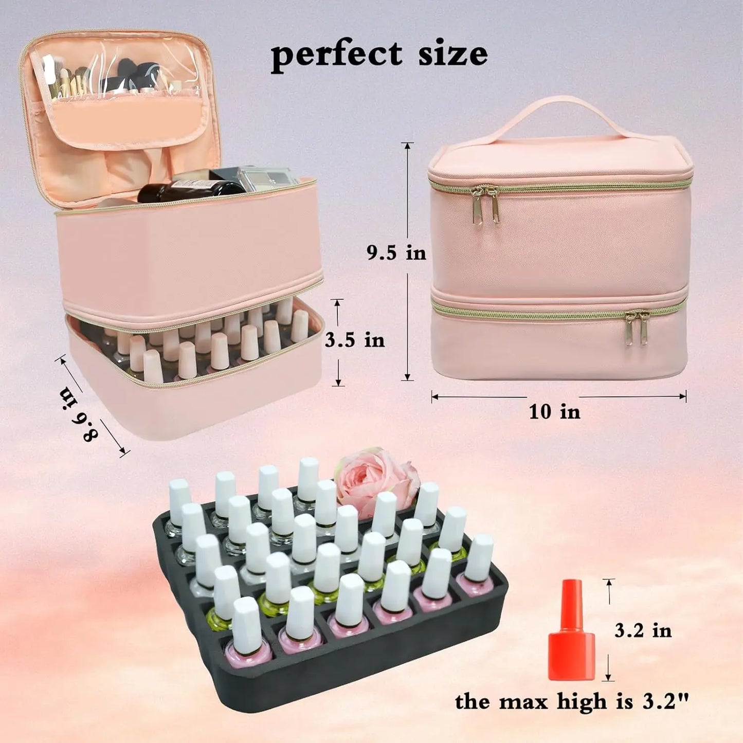 Nail Polish Organizer Case, Double-Layer Nail Supplies Holder for 30 Bottles and Nail Lamp, Professional Nail Kit Storage Travel