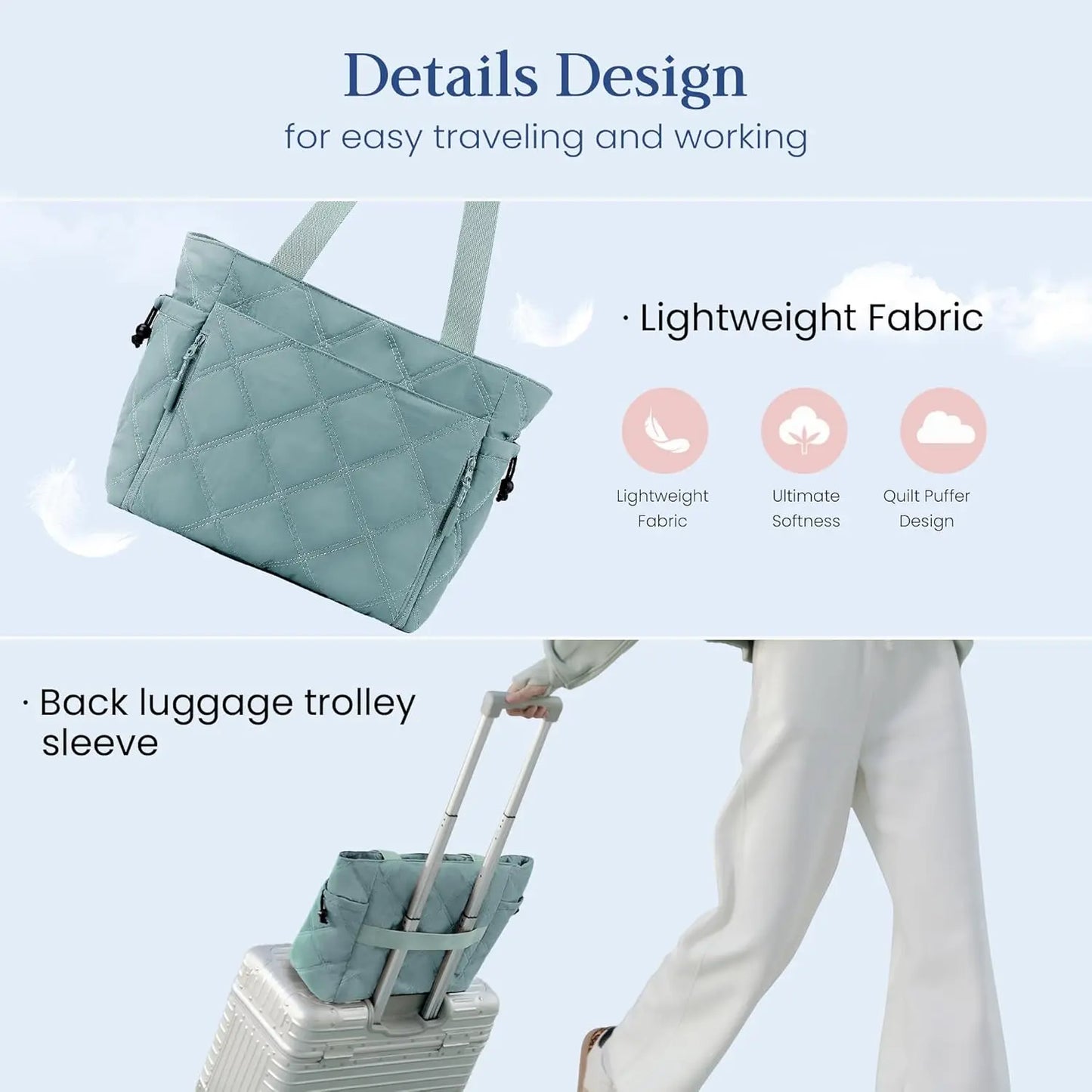 Women's Lightweight Waterproof Tote Bag for Work, Travel, Beach, Nurse Use