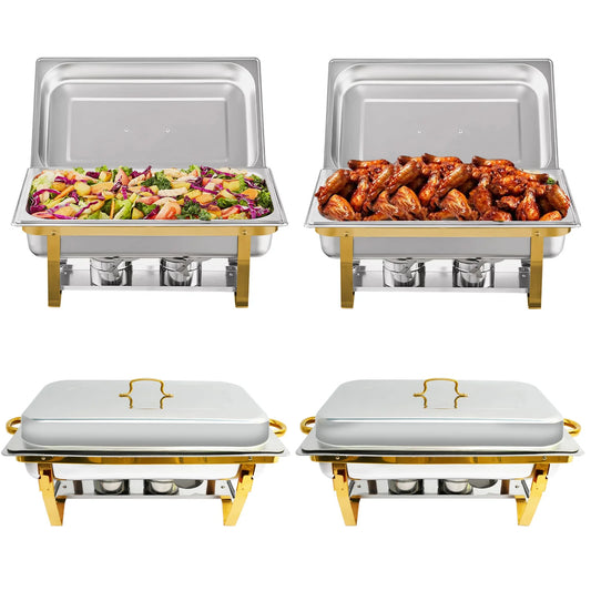 2/4Pack Chafing Dish Set Stainless Steel 316 Gold Rectangular Buffet Warmer for Hotel Catering Parties Weddings Outdoors
