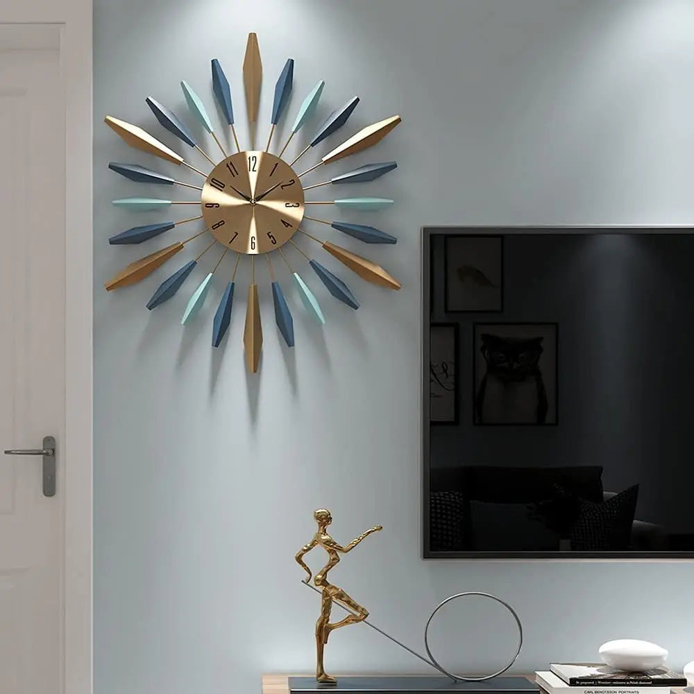 Large Wall Clock Metal Decorative, Mid Century Silent Non-Ticking Big Clocks, Modern Home Decorations for Living Room,Bedroom,Di