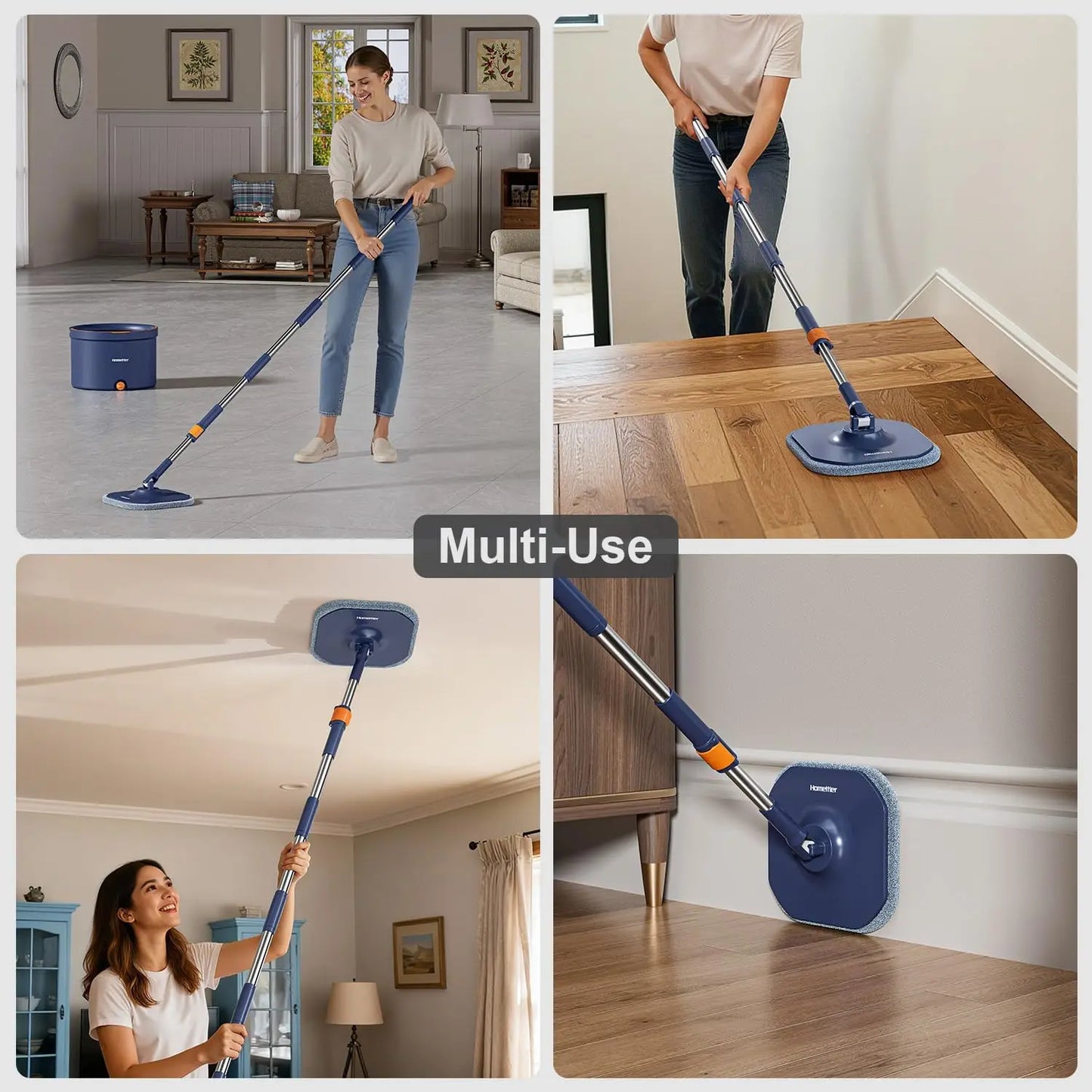 Dual-Tank Spin Mop Set with Microfiber Pads for Floors and Walls, Easy Self-Cleaning Bucket
