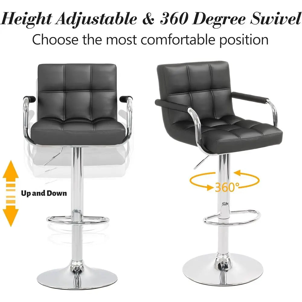 Set of 4 Adjustable Swivel Bar Stools, Square Counter Height Chairs with Arms, Large Base for Kitchen Island (Black)