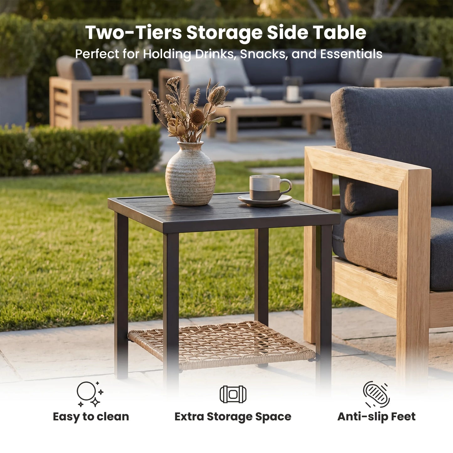 3pcs Rattan Rocking Chair Set Outdoor Patio Wicker Glider Courtyard Seating for Garden Porch Balcony Relaxation Furniture