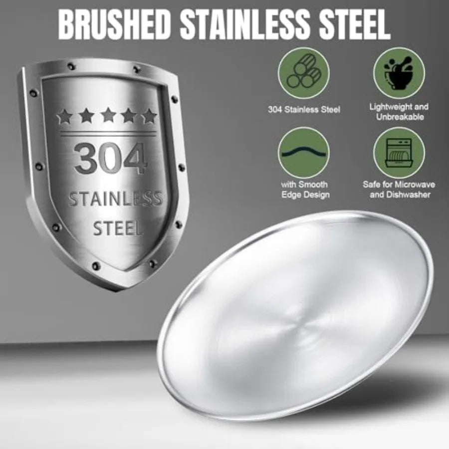 42 Pcs 304 Stainless Steel Dinnerware Set 10 Inch 7 Inch Plates Bowls Cups Forks Spoons Knives Reusable Metal Camping Outdoor P