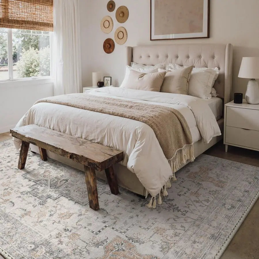 5X7 Area Rugs for Living Room, Machine Washable Non Slip Vintage Rugs, Low Pile Lightweight Chenille Print Rug for Bedroom, Dini