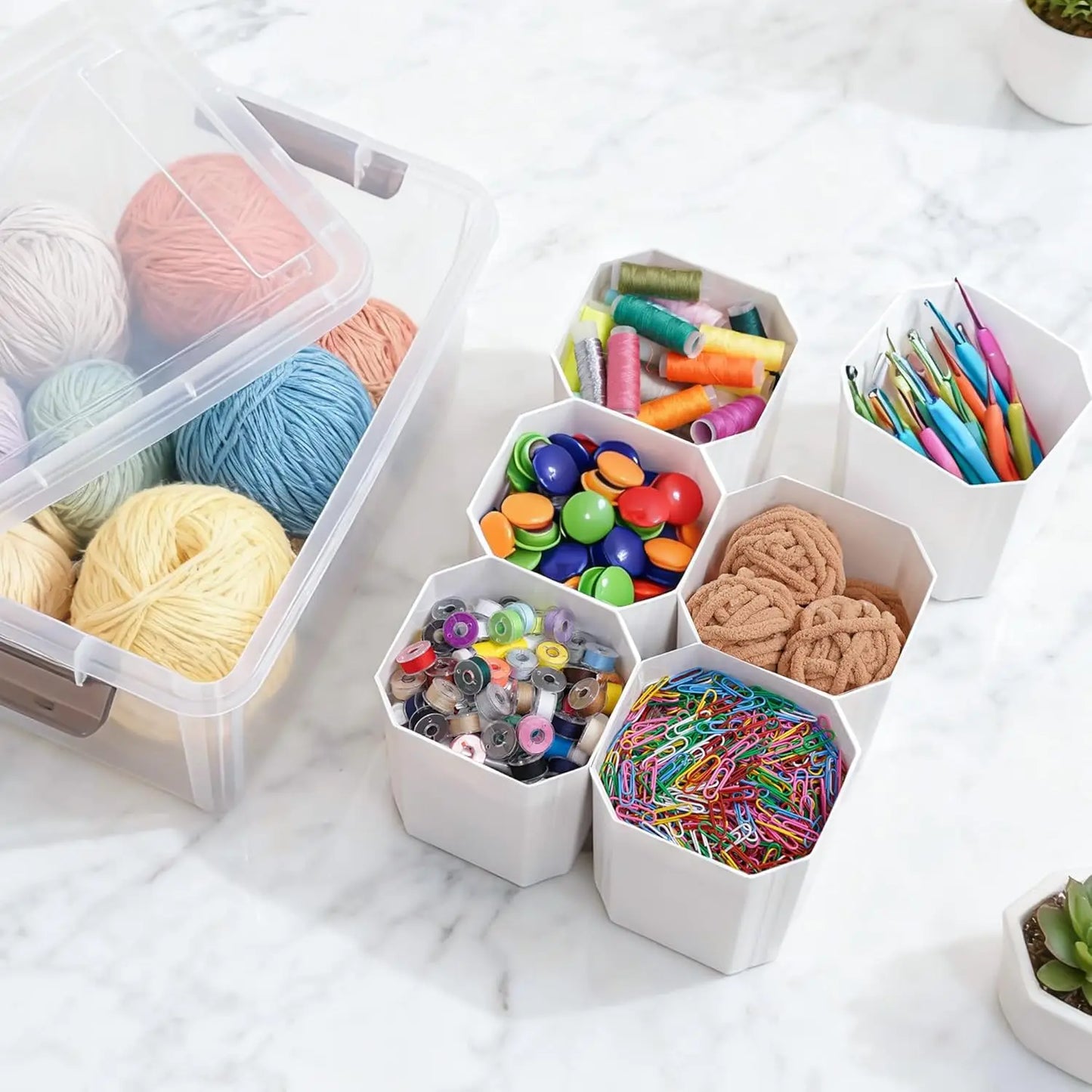 17QT Plastic Storage Bins with Lids, Clear Stackable Organizer Boxes 4-Pack, Multipurpose Craft Tool Crayon Storage