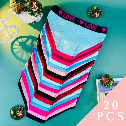 20Piece [Women's Underwear] Plus Size Solid Color Seamless alphabet-prints “LOVE” Comfortable Breathable Mid-Crotch Lady Briefs