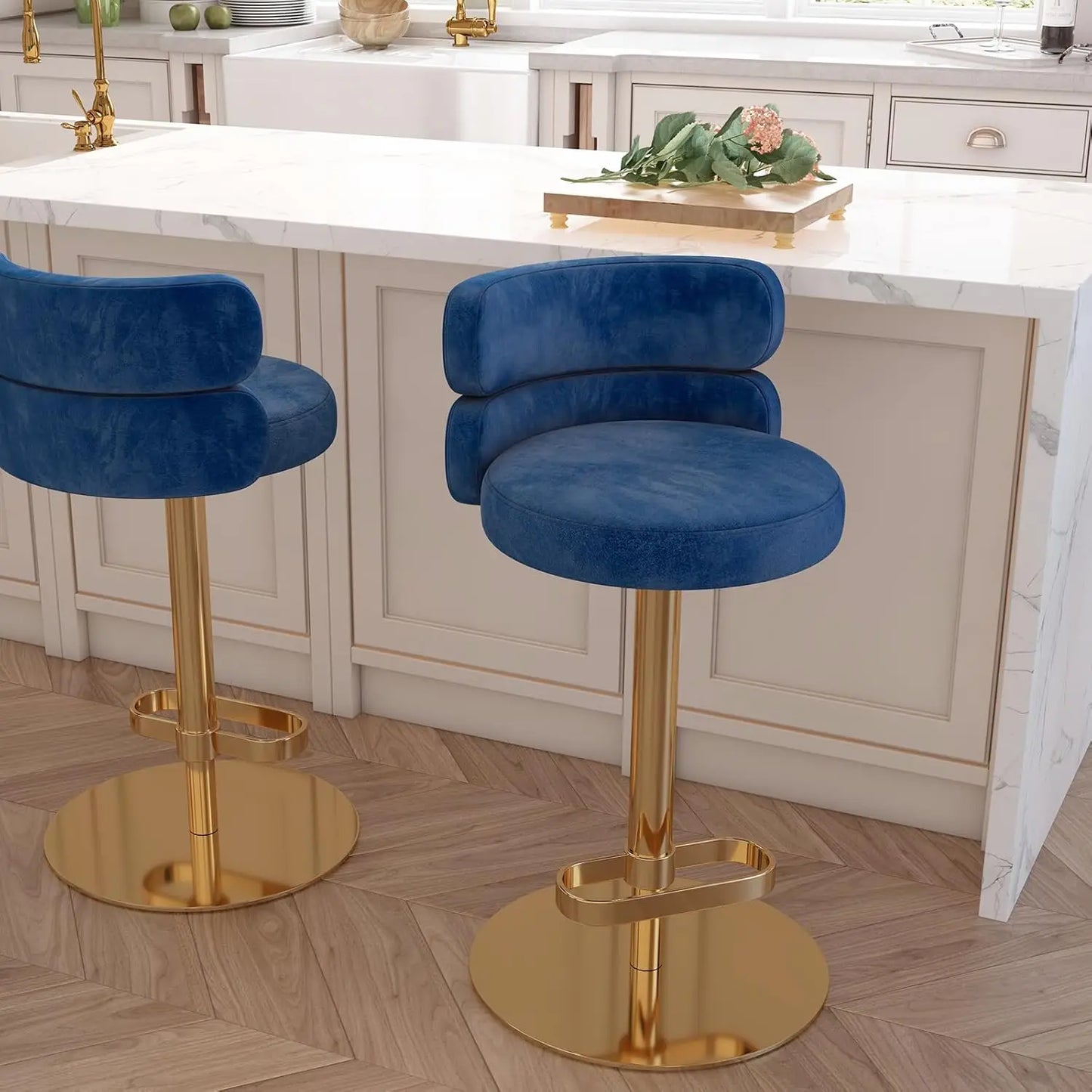 Modern  Single Velvet Upholstered Counter Stool with Gold Metal Leg and Foot Rest Premium Flannel Comfortable, Customized
