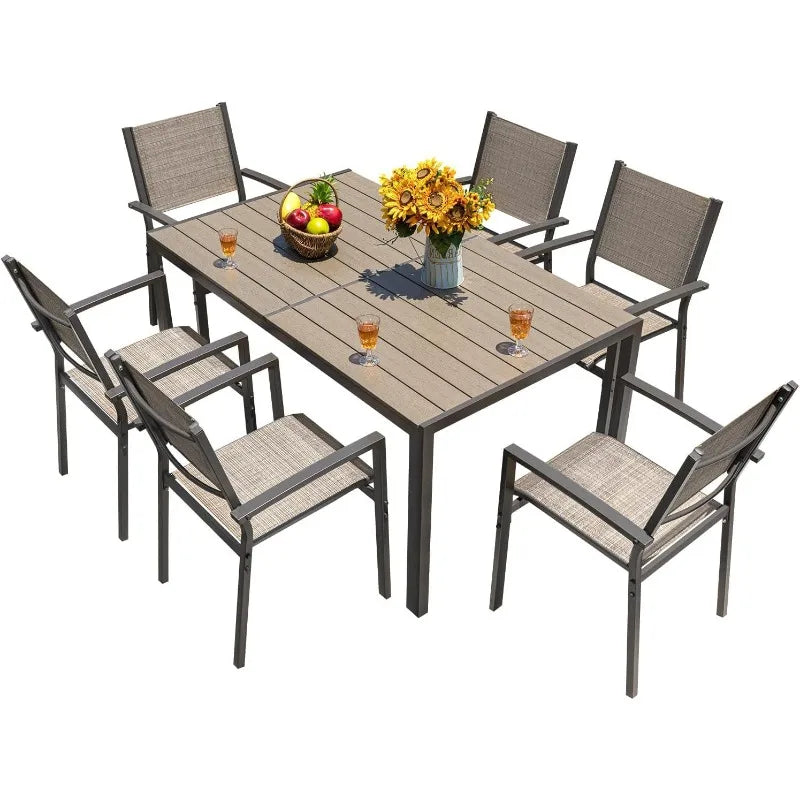 Homall Patio Dining Set 7 Pieces Outdoor Furniture with Large Table and 6 Textilene Chairs for Porch, Poolside, Yard and Garden