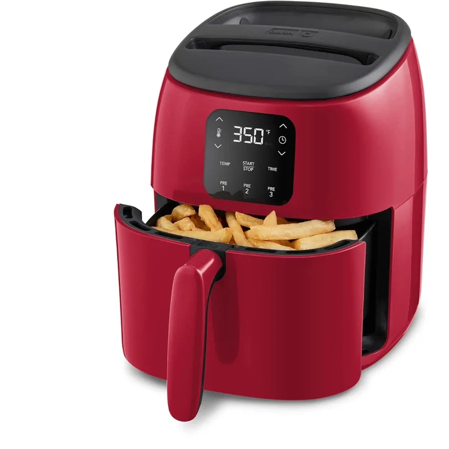 TastiCrisp Electric Air Fryer Oven 2.6 Qt. Red Compact Air Fryer for Healthier Food in Minutes Ideal for Small Spaces Features