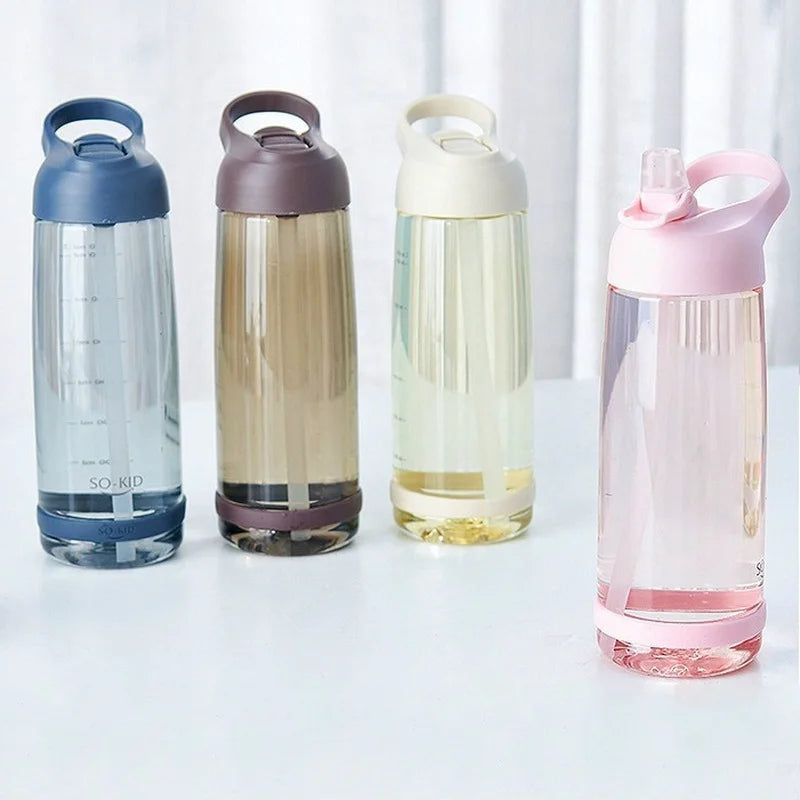 Outdoor Water Bottle with Straw Sports Bottles Leak Proof Eco-friendly Children School with Lid Hiking Camping Plastic BPA Free