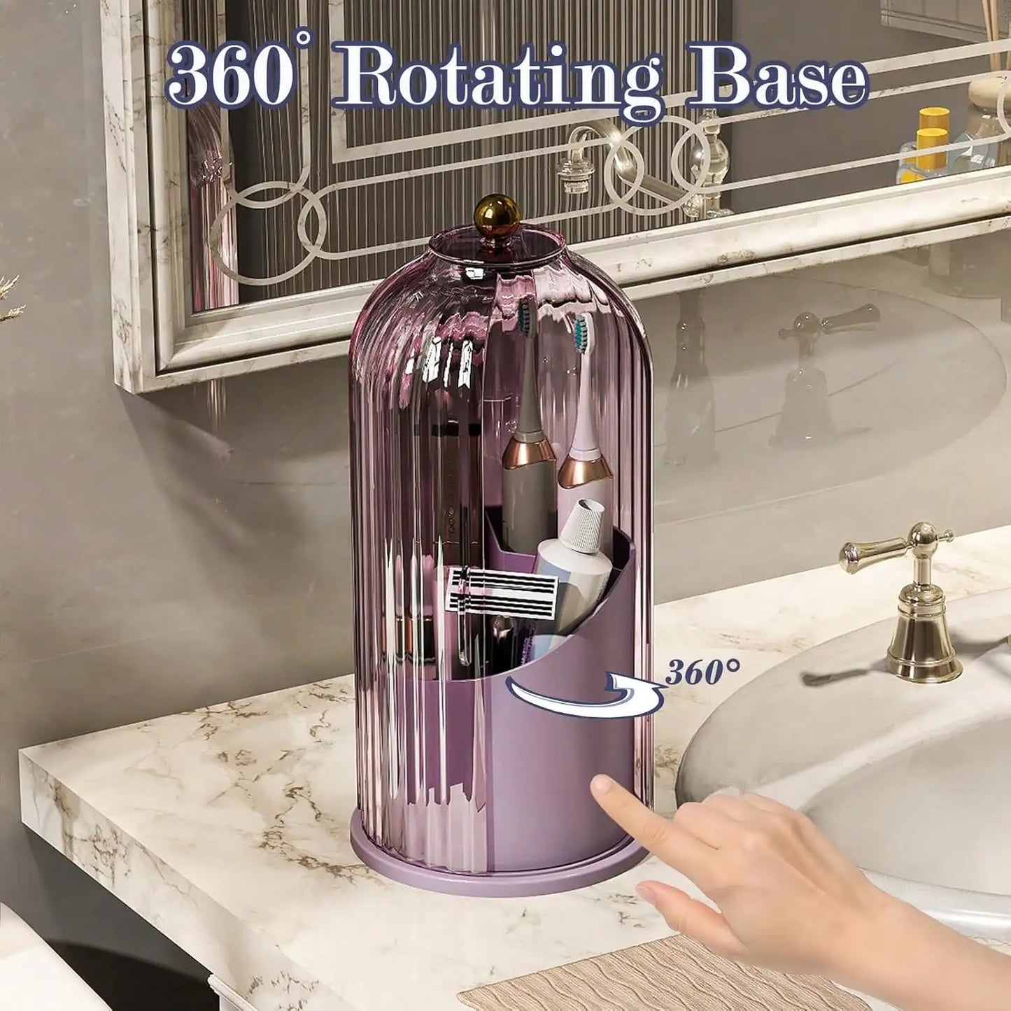 Dustproof Toothbrush Holders with Cover, Rotating Electric Toothbrush and Toothpaste Holder for Bathroom Countertop