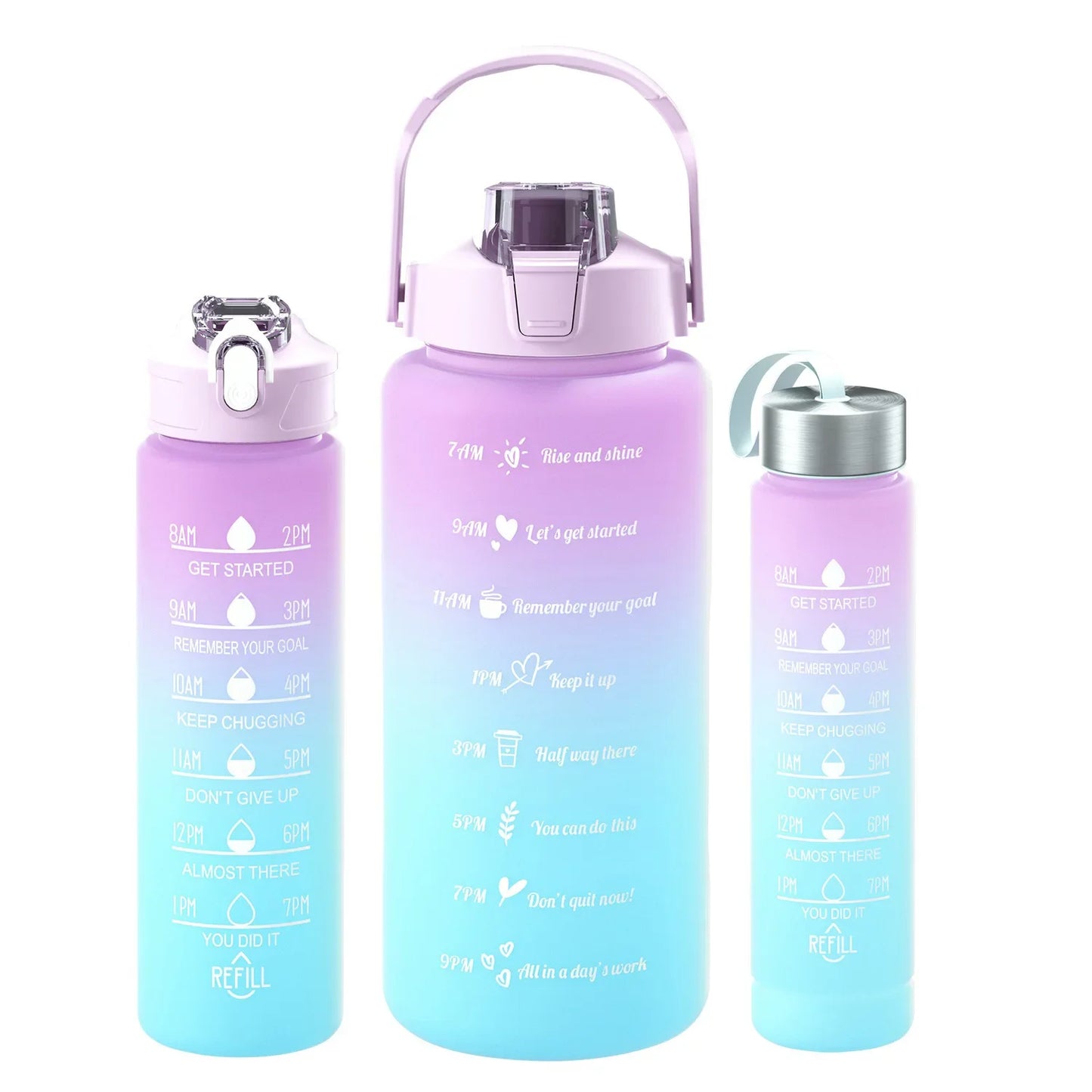 3-Piece Set Large Capacity Gradient Water Bottle,Water Bottle with Straw 2 Litre Leakproof with Time Marker,for Sports Fitness
