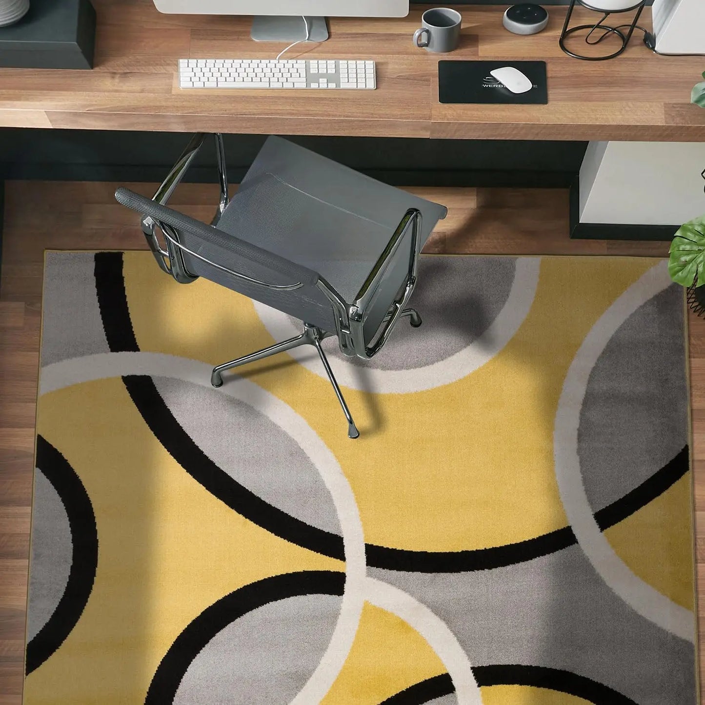 Modern Abstract Circles Area Rug with Jute Backing, Yellow Grey Design for Living Room Bedroom Kitchen Entryway, 3'3" x 5'