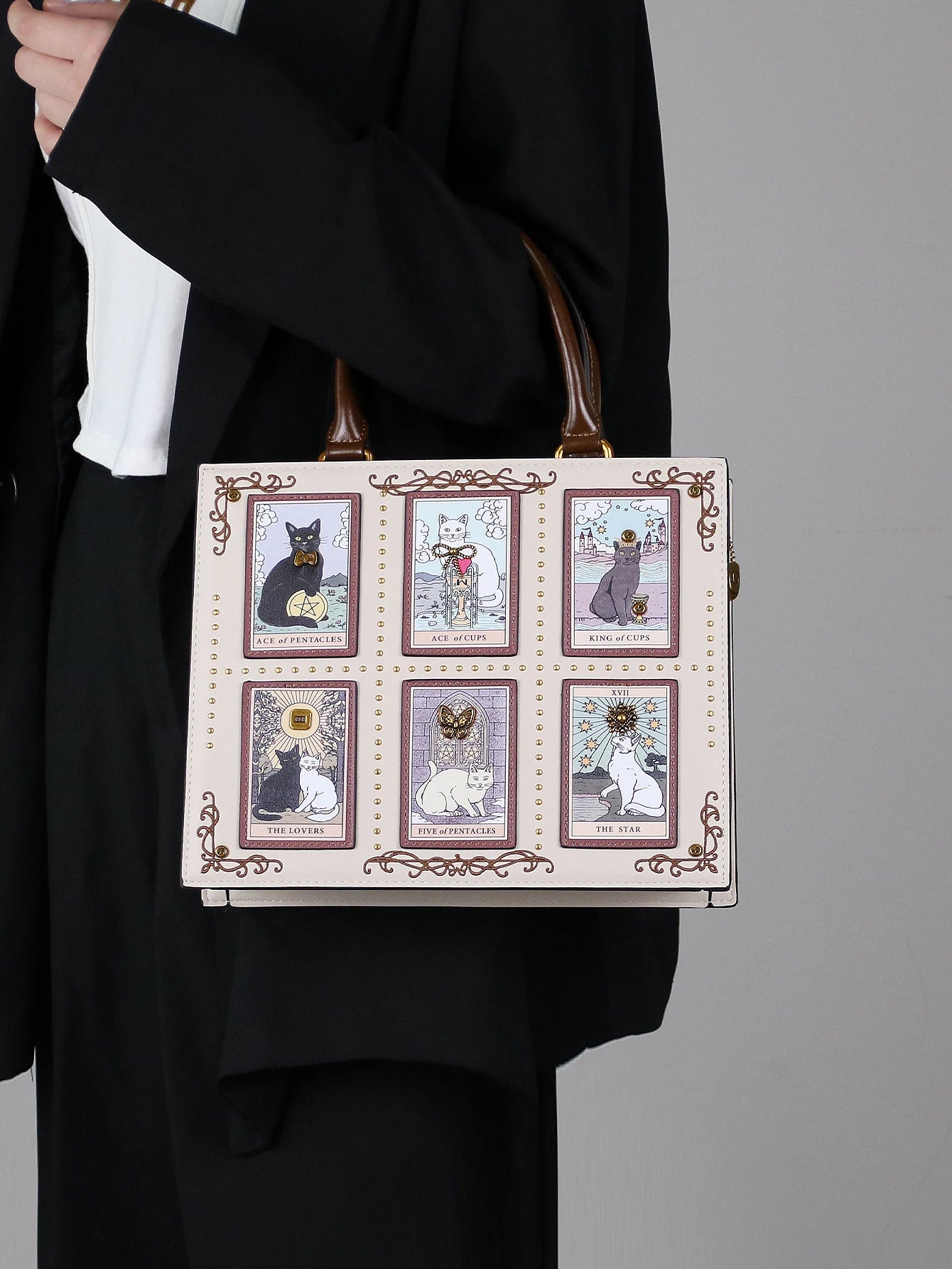 2026 High-end fashion summer new handbag female bag niche design Tarot tile tote bag large capacity Y2K cute cat bag strange win