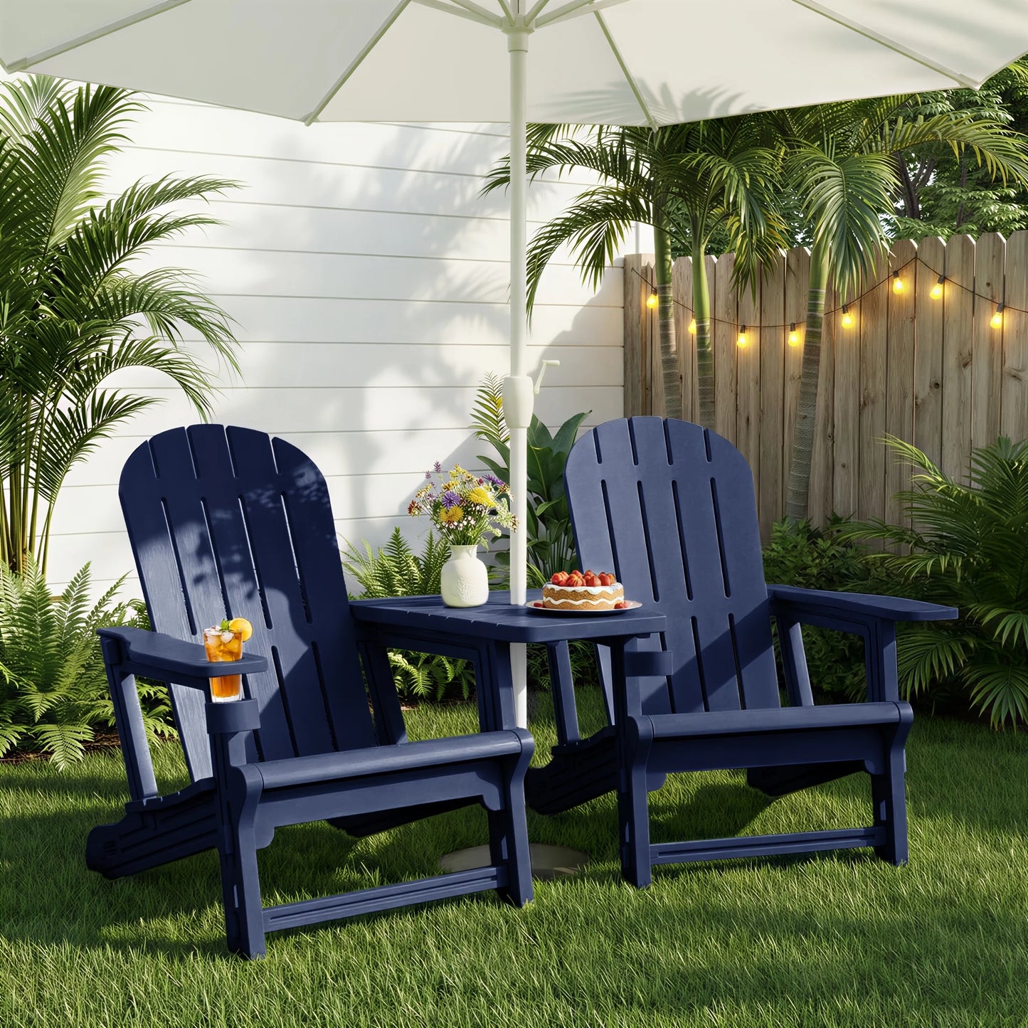 Outdoor Chair Set of 2 All-Weather Patio Furniture Table and Footrest Wood  Holder for Patio Poolside Garden